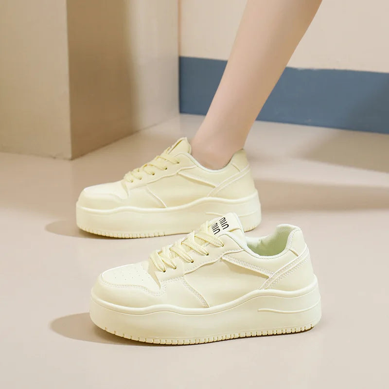 2025 New spring shoes for women green trainers platform lace up sneakers woman hip hop chunky sports shoes faux leather sneaker