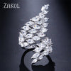 ZAKOL Luxury Sparkling Leaf Flower Micro-paved Zirconia Open Rings for Women Delicate Bridal Wedding Jewelry RP2034