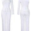 White 2 Piece Sets Women Outifits Autumn Slanted Shoulder Nail Bead Top Pants Two-piece Party Lady Matching Sets OL Fashion Suit