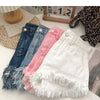 ITOOLIN Women Vintage Tassels Denim Shorts Button Loose High Waist A-line Jean Shorts Casual Women Office Trousers Streetwear