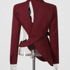 TWOTWINSTYLE Hollow Out Backless Slimming Blazers For Women Notched Collar Long Sleeve Spliced Button Irregular Blazer Female