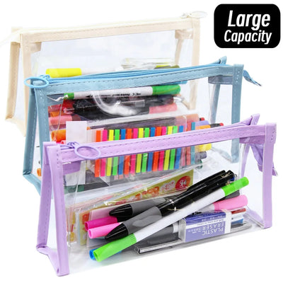 Transparente dreieckige Federmäppchen, große Kapazität, einfache Stifttasche, Kawaii Kosmetiktasche, Schulbedarf, Bürobedarf
