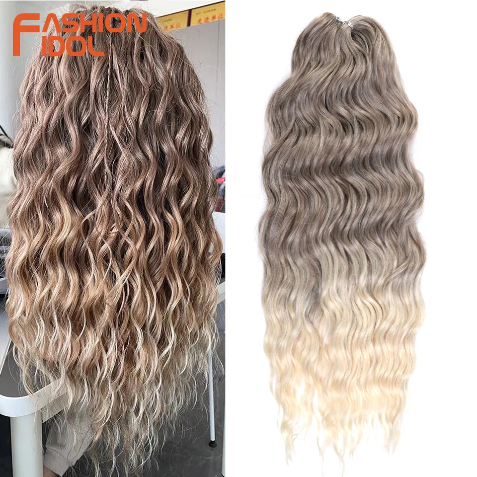 FASHION IDOL 24 Inch Synthetic Hair Water Wave Braiding Hair Extensions Ombre Rainbow color Deep Wave Curl Twist Crochet Hair