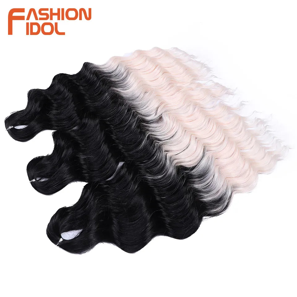 FASHION IDOL 24 Inch Synthetic Hair Water Wave Braiding Hair Extensions Ombre Rainbow color Deep Wave Curl Twist Crochet Hair