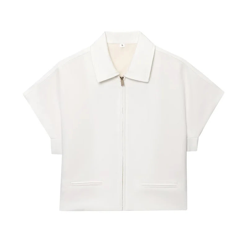 MUJER Women's Cropped Jacket Short Sleeve Varsity Jackets for Women Summer Zip up New in Coats and Jackets Holiday Outerwears