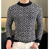 Autumn Winter Velvet Knitted Sweater Men's Long Sleeve Round Necked Sweater Slim Fit Casual Business Knitwear Tops Men Clothing