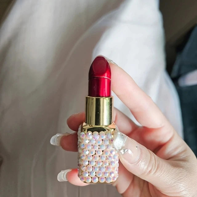 Luxury Diamond Lipstick Inflatable Lighter Mini Butane Pink Water Diamond Portable Lighter High End Women's Smoking Gift