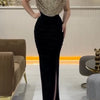 Lady Fashion Sleeveless Draped Split Dress Casual O Neck Sequin Splicing Party Dress 2025 New Year Elegant High Waist Long Dress