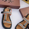 Wish Color Block Flat Bottom Square Head Sandals Women's Crossbody Woven Sports Style Magic Tape Beach Slippers