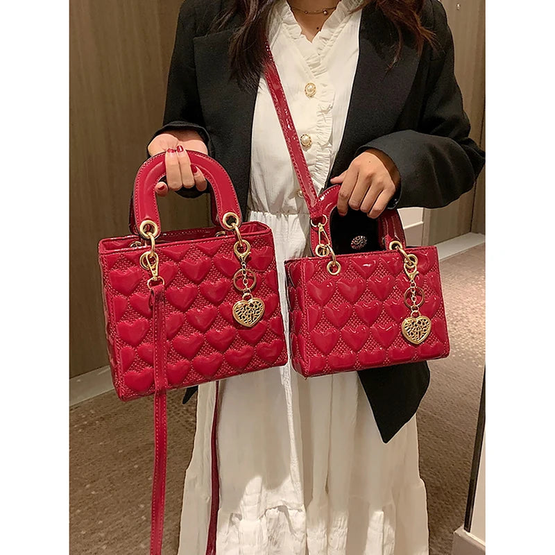Red Love Patent Leather Bright Surface Handbag High-end Design Sense Wedding Bag Women's New Fashion All-matching Crossbody Bag