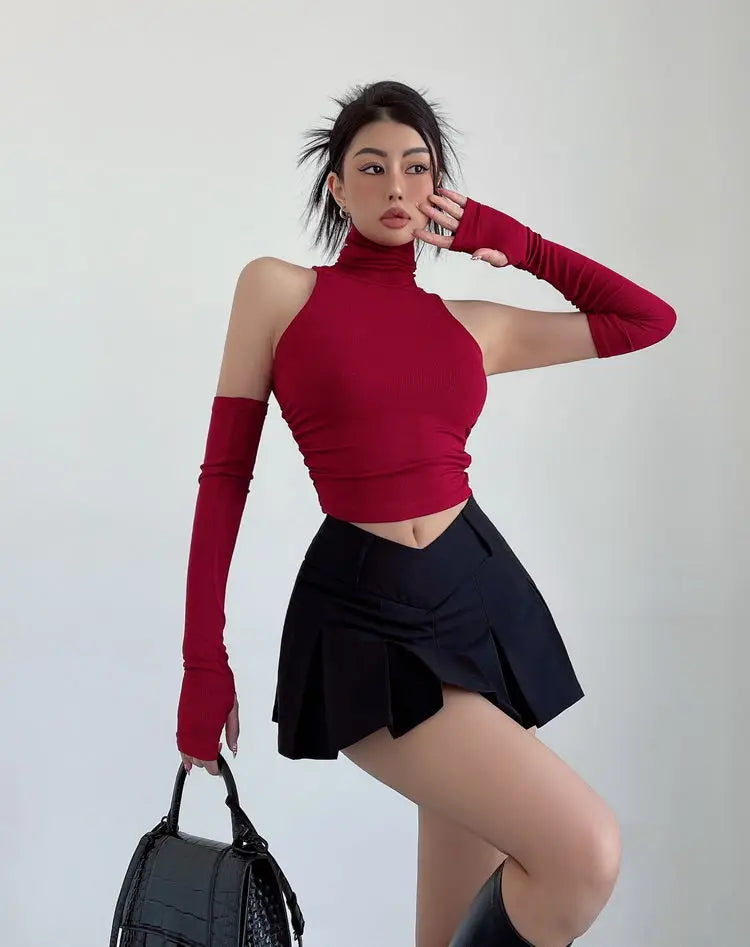 2025 New Spicy Girls Y2k Tops Oversleeve Sexy Turtleneck Tank Top for Women's Slim Fit Short tshirt Skinny Streetwear Crop Top