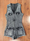 FAGADOER Spring Summer New Sexy Sleeveless Denim Rompers Women Button Zipper Cargo Pocket Patchwork Female Streetwear Overalls