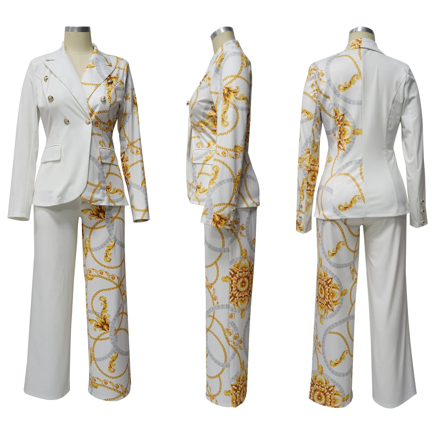 2024 Women Formal Jacket & Trousers Office Lady Outfits Autumn Women Two Pieces Set Print Blazer Coat & Pants Suit Sets Female