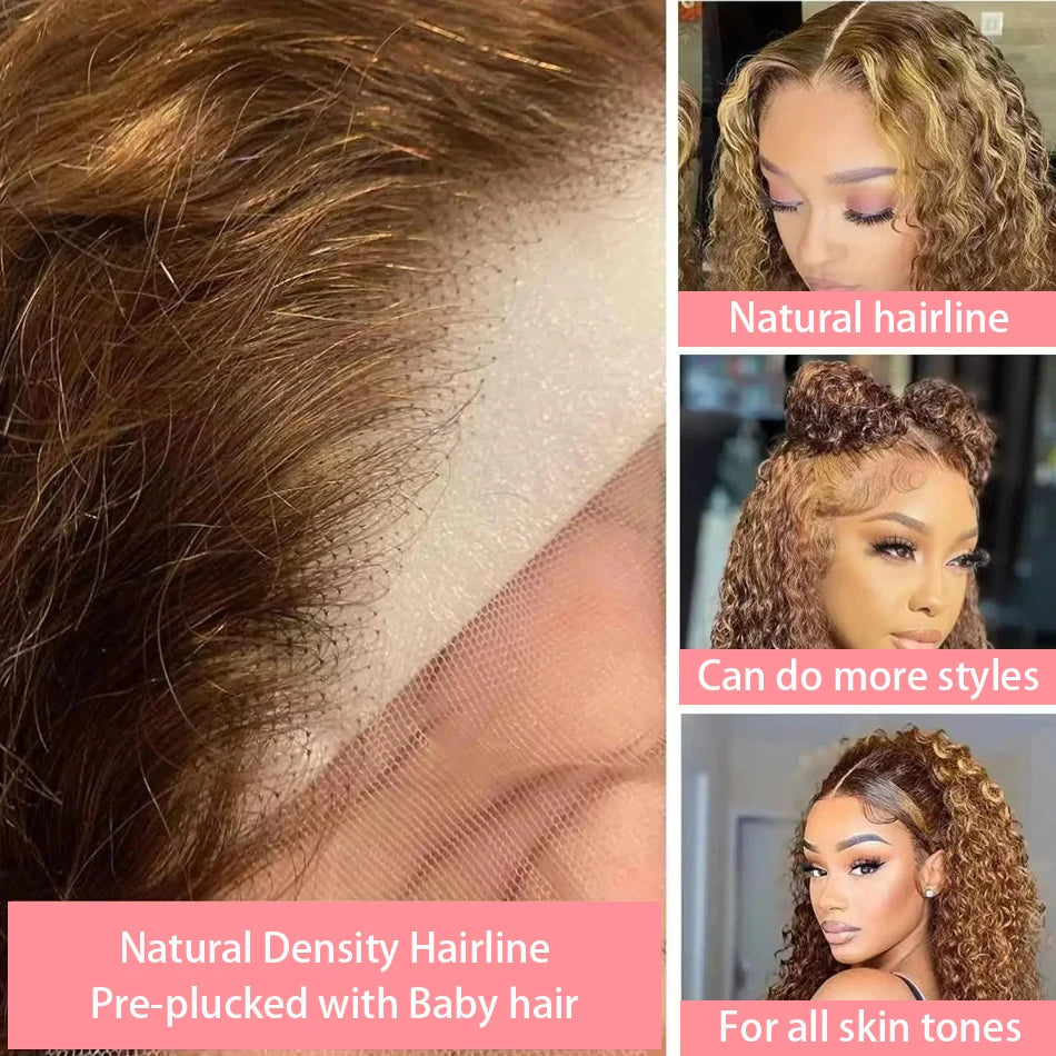 4/27 Deep Water Wave Short Bob Wigs Highlight Curly 13x4 Lace Front Wig Brazilian 100% Real Human Hair Wig Ombre Brown Short Wig