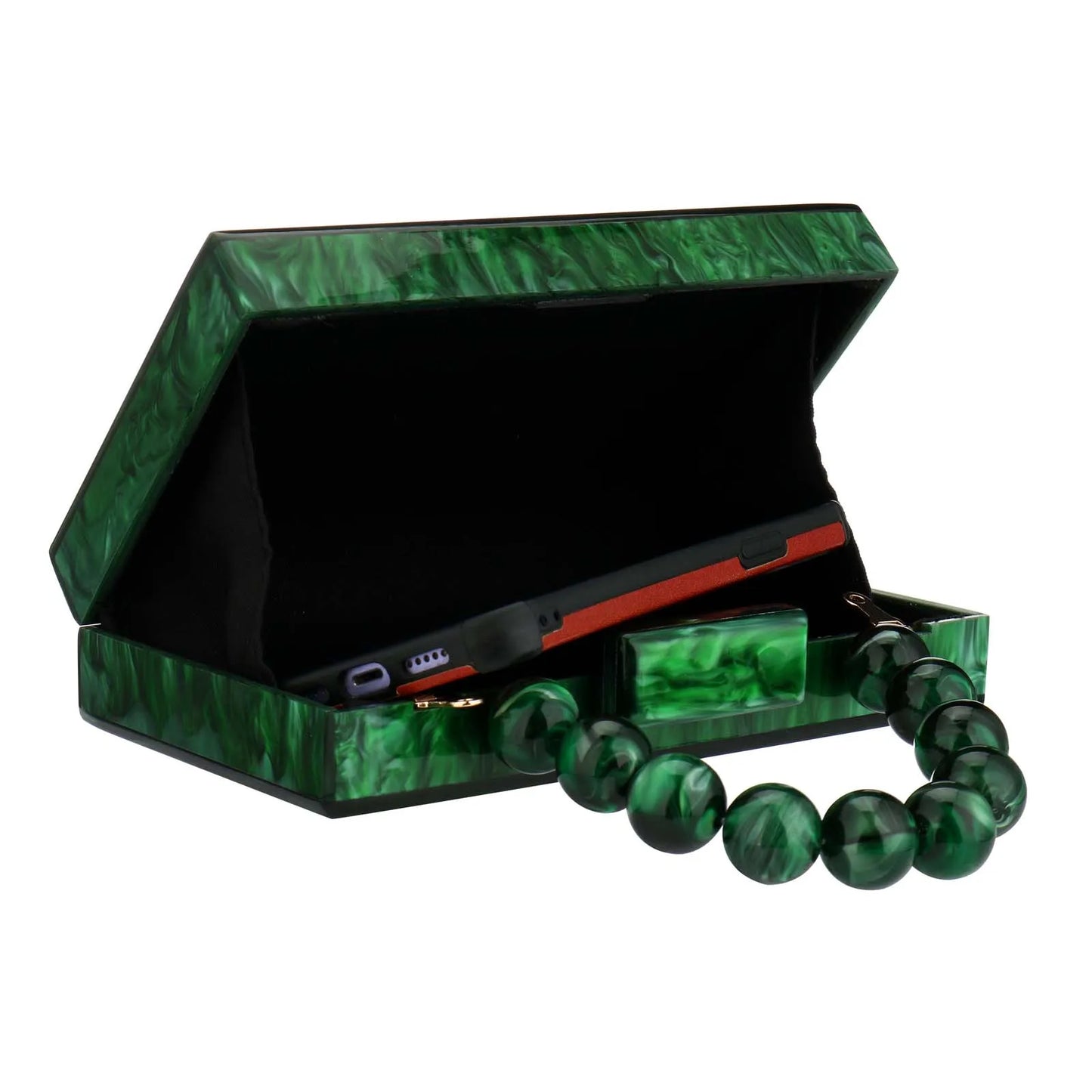 Luxury Crossbody Bag Pearl Marble Dark Green Acrylic PVC Evening Bags Women Purses And Handbags Wedding Party Beach Flap