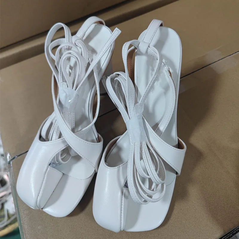 Summer spilt toe women sandals high heel lace up slides