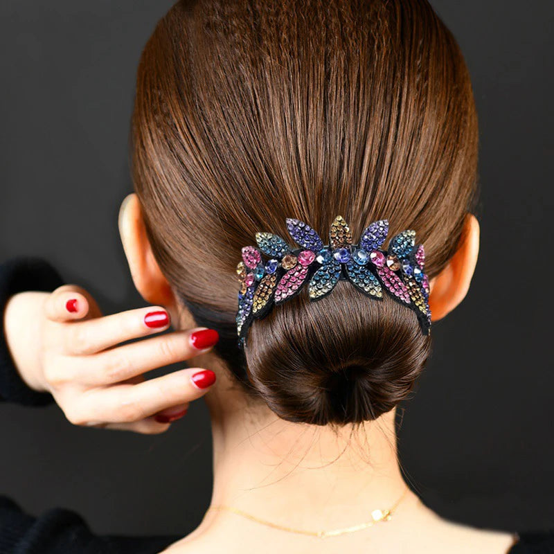 Fashion Crystal Rhinestone Hairpin Bun Hair Claw Clips Ponytail Buckle Flower Hair Clip Wedding Barrettes Valentine's Day Gift