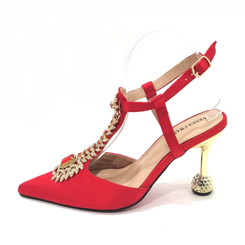 Spot Goods Red Color 2024 New Arrival Special Design Women Party Shoes Matching Bag Set For Luxury Wedding Party Women