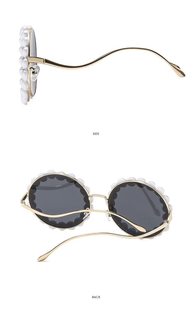 Luxury Pearl Sunglasses 2024 New Fashion Metal Frame Round Sun glasses Brand Designer Sunglasses UV400