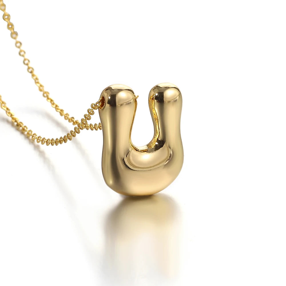 Greatera Gold Color Chunky Balloon Bubble Initial Letter Pendant Choker Necklaces for Women Custom Personalized Jewelry