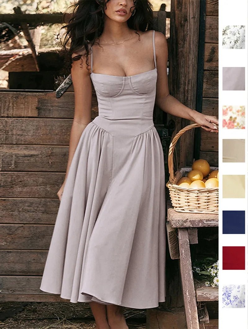 2024 Summer Sexy Spaghetti Strap Long Dresses Slim French Vintage Elegantes Style Suspender Party Dress Vestidos Robes Longues