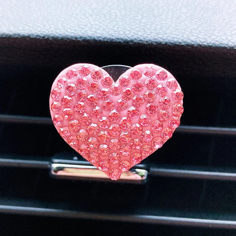 Heart-shaped Car Air Outlet Clip Creative Rhinestone Car Air Conditioning Air Outlet Perfume Decoration Clip Car Accessories