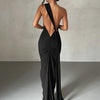 Hugcitar One Shoulder Backless Adjustable Scarf Loop Ruched Sexy Maxi Dress Women Elegant Y2K Streetwear Festival Outfit