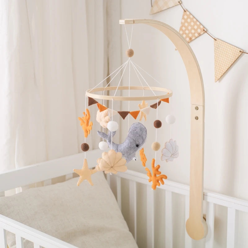 Baby Crib Mobile Bed Bell Rattle Toys Wooden Crochet Stars Pendant Bed Bell Toys Newborn Comfort Crib Bracket Hanging Toys Gifts