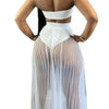 CM.YAYA Women Mesh See Though Two Piece Set Sexy Beach Strapless Tops and Pleated Maxi Skirts Matching Set Summer Outfits