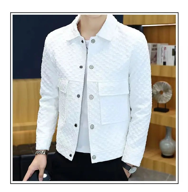 Men Jacket Fashion loose lapel-up Spring Autumn retro men Coat Casual Cargo jacket Solid Color Loose male Outerwear