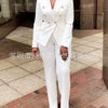 Women Pants Set Two Piece Sets Turn Down Collar White Blazer Elegant Coats Matching Sets Work High Waist Long Pants Suits