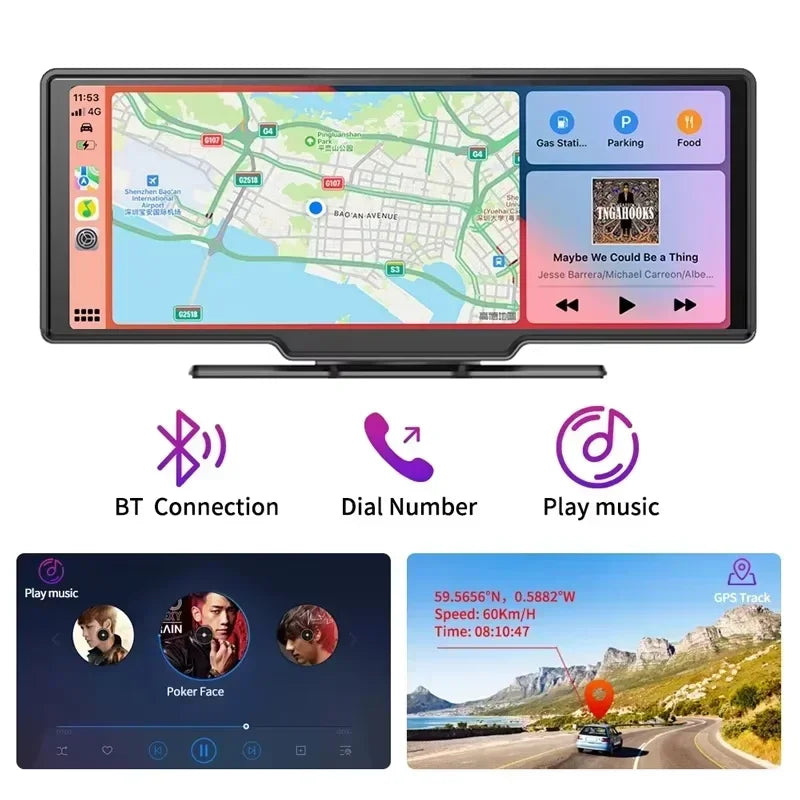 10.26'' Dash Cam 4K Car Mirror Video Player Wireless Carplay Android Auto GPS Car Monitor Multimedia Rearview Camera Dashboard