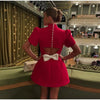 Elegant Womens Luxury Hollow Out Red Bow Casual Mini Dress Bow Evening Party Formal Short Dresses New Black White Gowns Street