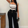 Kricesseen Elegant Button Details Cargo Jumpsuits Set Two-Piece Outfits Women Fitted Patchwork Wide Legs Jumpsuit Nightclub Wear