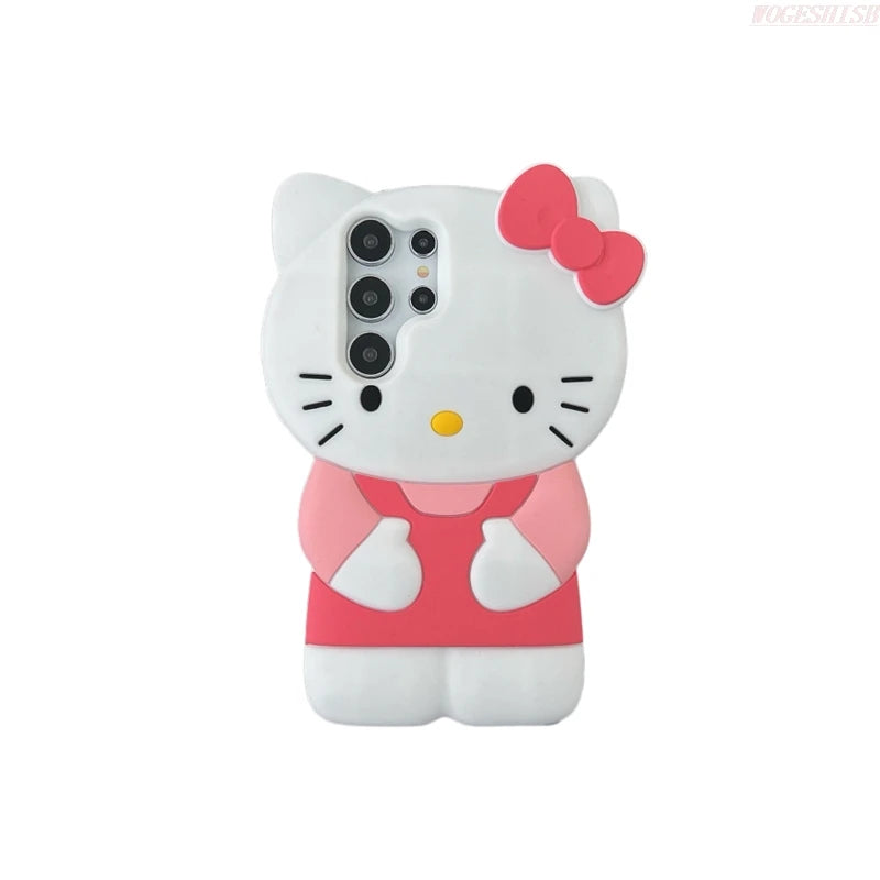 For Samsung Galaxy S24 S23 S22 S21 Ultra S20 FE Plus Hello Kitty Cat Phone Case So Cute 3D Cartoon Soft Silicone Cover Fundas