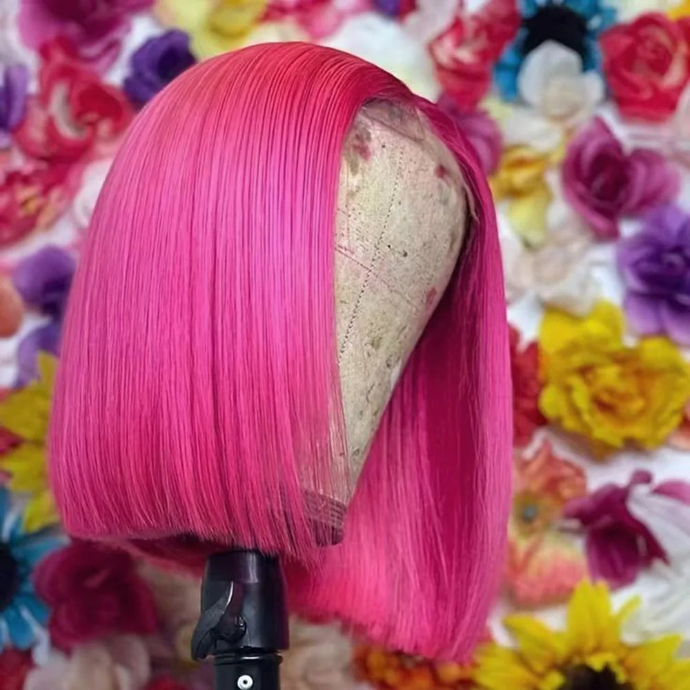 WIF Short Bob Straight Colorful Hair Synthetic Wig Highlight Orange Straight Bob Pink Hair Lace Front Wigs Cosplay Makeup Use