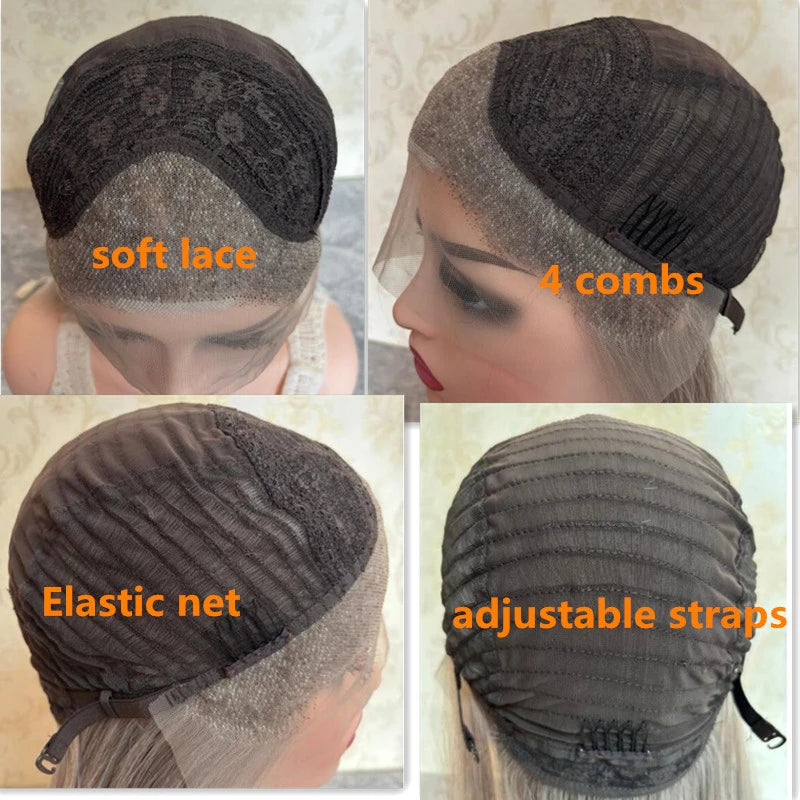 Women Wigs Ombre Ash Blonde Lace Frontal Wigs Synthetic Futura Top Quality Lace Wig Natural Wavy Glueless Wig  Women's Halloween