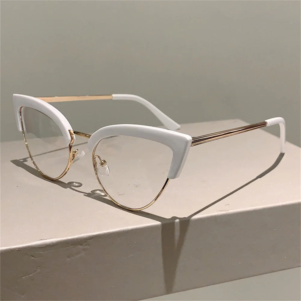 2023 New Vintage Cat Eye Glasses Frame New Stylish Semi Metal Rim Women Eyewear Trendy Brand Design Non-prescription Eyeglasses