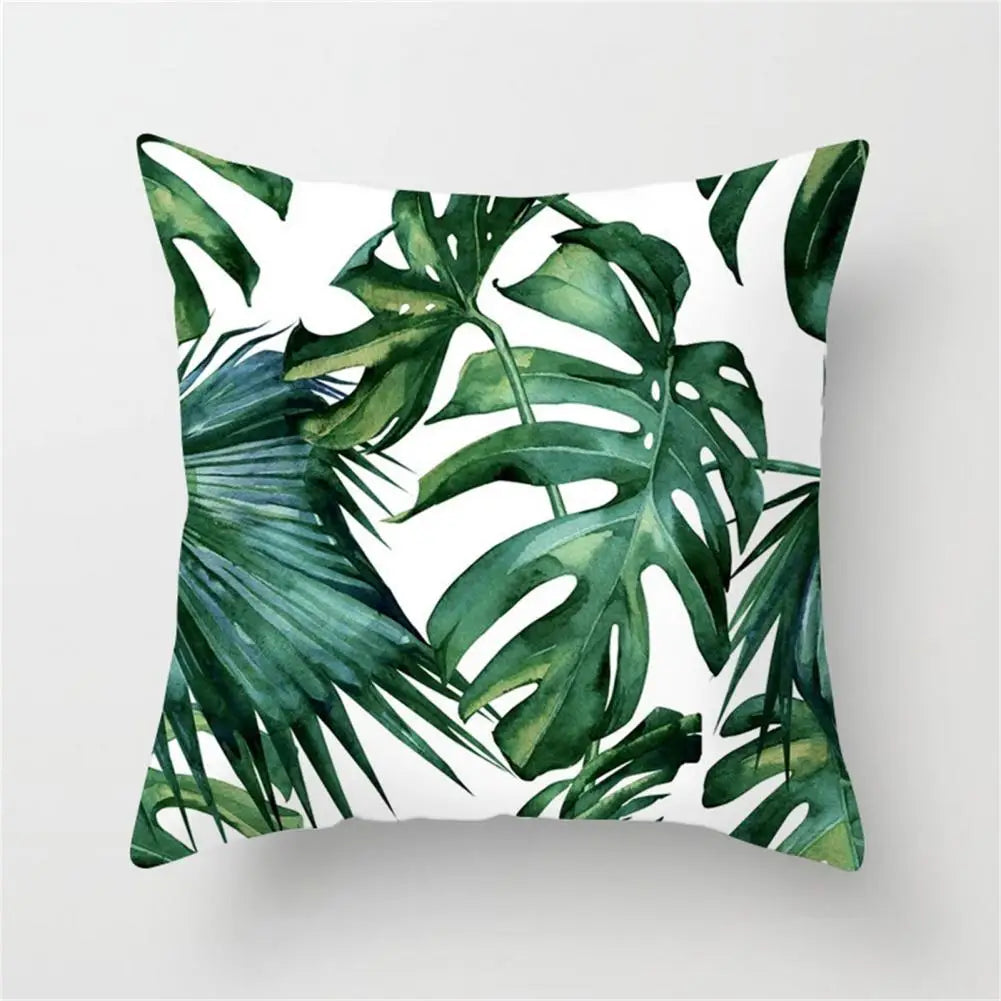 45cm Cushion Case Removable Polyester Green Plant Print Pillowcase Tropical Leaf Cactus Monstera Throw Cushion Cover Home Decor