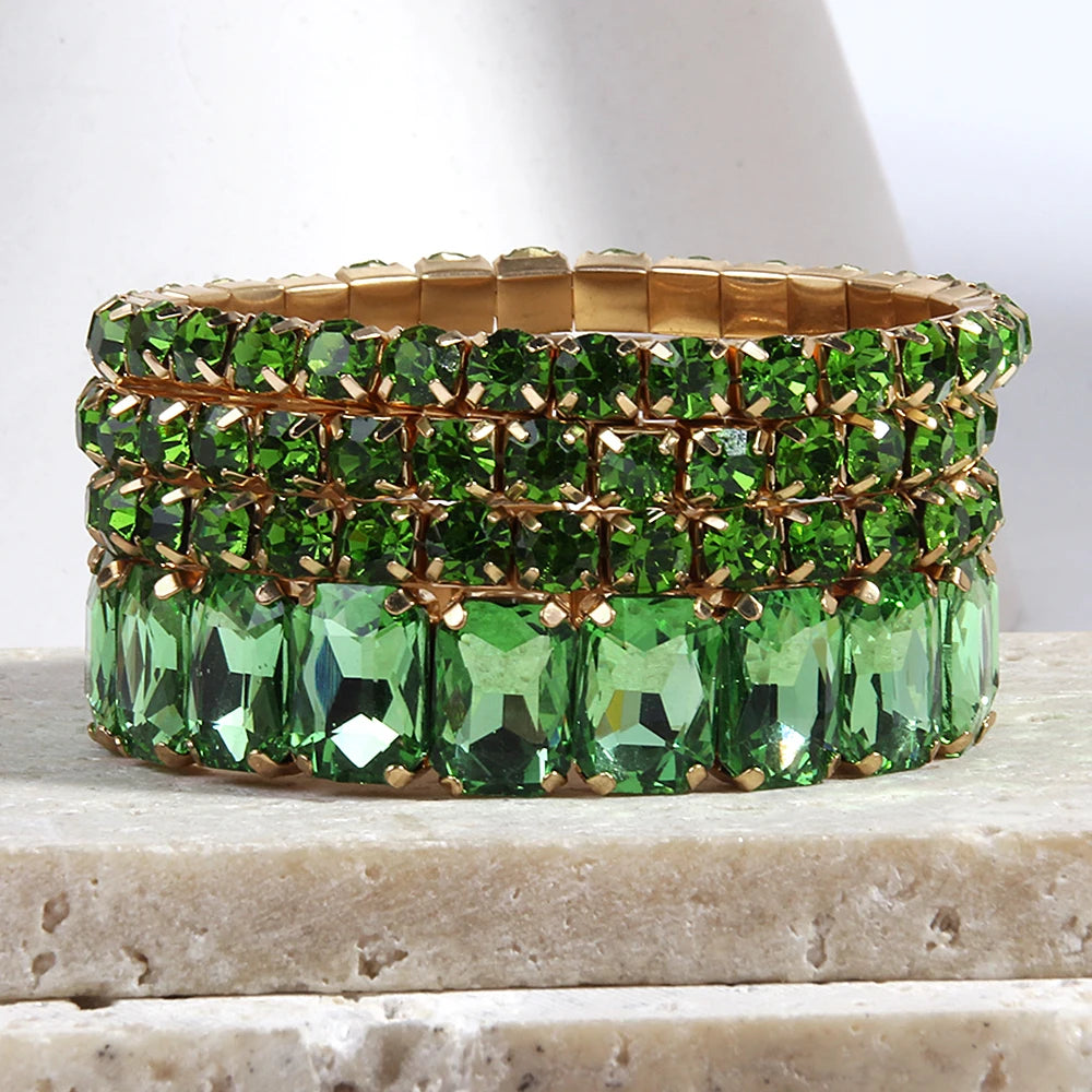 Fashion Bohemia Tennis Shiny Bracelet Jewelry 4 pcs Multicolor Crystal Glass Elastic Stack Bracelets Set