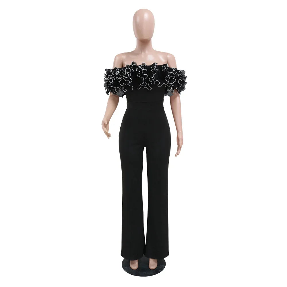 Sexy Slash Neck Slim Fit Jumpsuit for Woman Jumpsuits Rose One Piece Women Club Overalls Celebrities Outfits Party Sexy Rompers
