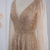 Bella Champagne Glitter Evening Dresses Vneck A-line Wedding Dress Elegant Floor-Length Long Shawl Customized Vestidos De Fiesta