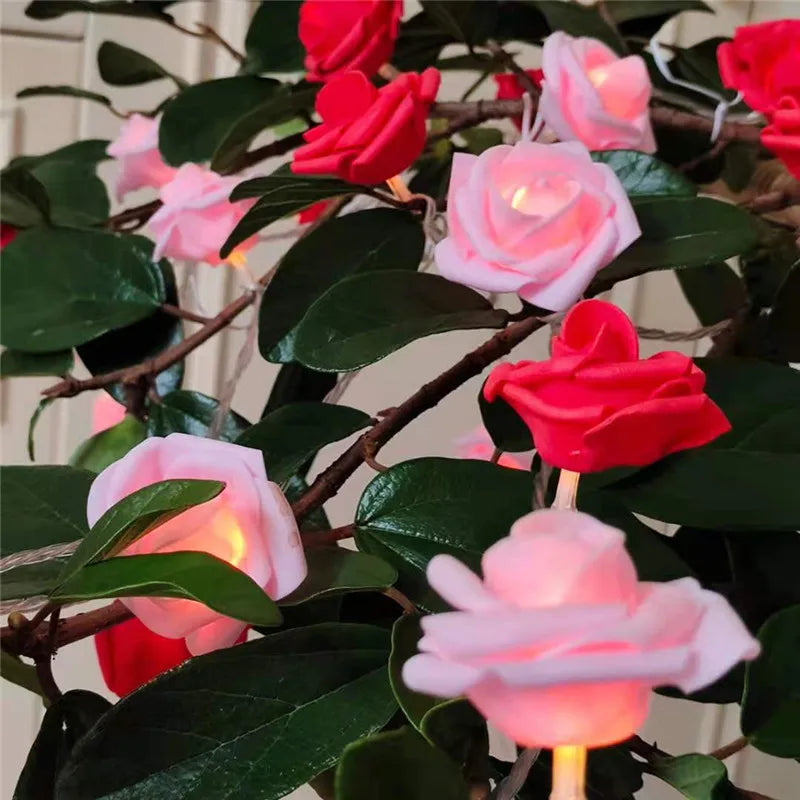 Rose LED Flower String Lights Garland Fairy Lights Romantic Lamp 3M 20LEDs For Wedding Valentines Day Christmas Party Decoration
