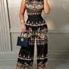 Elegant Women Wide Leg Long Juumpsuit 2024 Spring Summer Fashion Printed Sleeveless Casual Holiday Bodysuits Jumpsuits Trousers