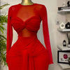 New Women's Long Dresses Sexy Round Neck Full Sleeve High Waist Elegant Splice Bodycon Evening Vestidos Maxi Party Night Dress