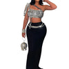 Luxury Celebrities Evening Club Outfit for Women Sexy Black Single Shoulder Diamonds Long Skirts and Crop Tops Two 2 Pieces Suit