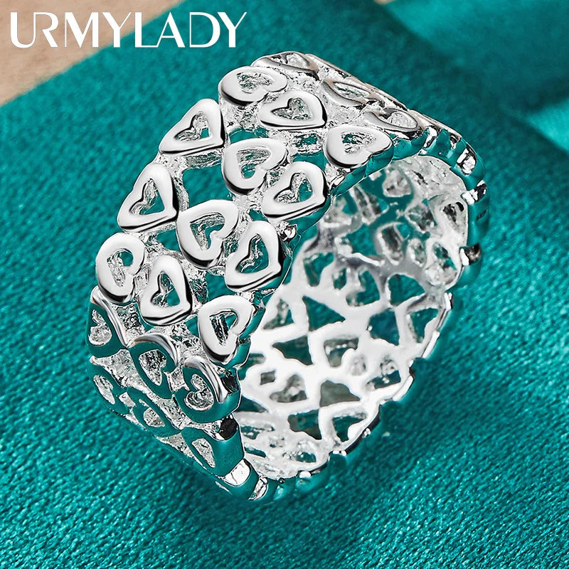 URMYLADY 925 Sterling Silver Hollow Heart 7-10# Ring For Women Wedding Charm Engagement Fashion Jewelry