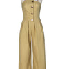 Beyprern New Chic Button Details Palazzo Jumpsuit One Piece Outfits Womens Ruched Strapless Wide Legs Jumpsuits Romper Clubwear