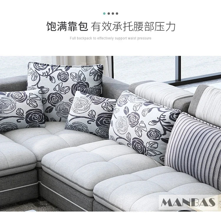MINGDIBAO Nordic Fabric Sofa Set with Bluetooth Speaker & USB - Modern Living Room Modular Sofas Big U Shape Corner Cloth Couch