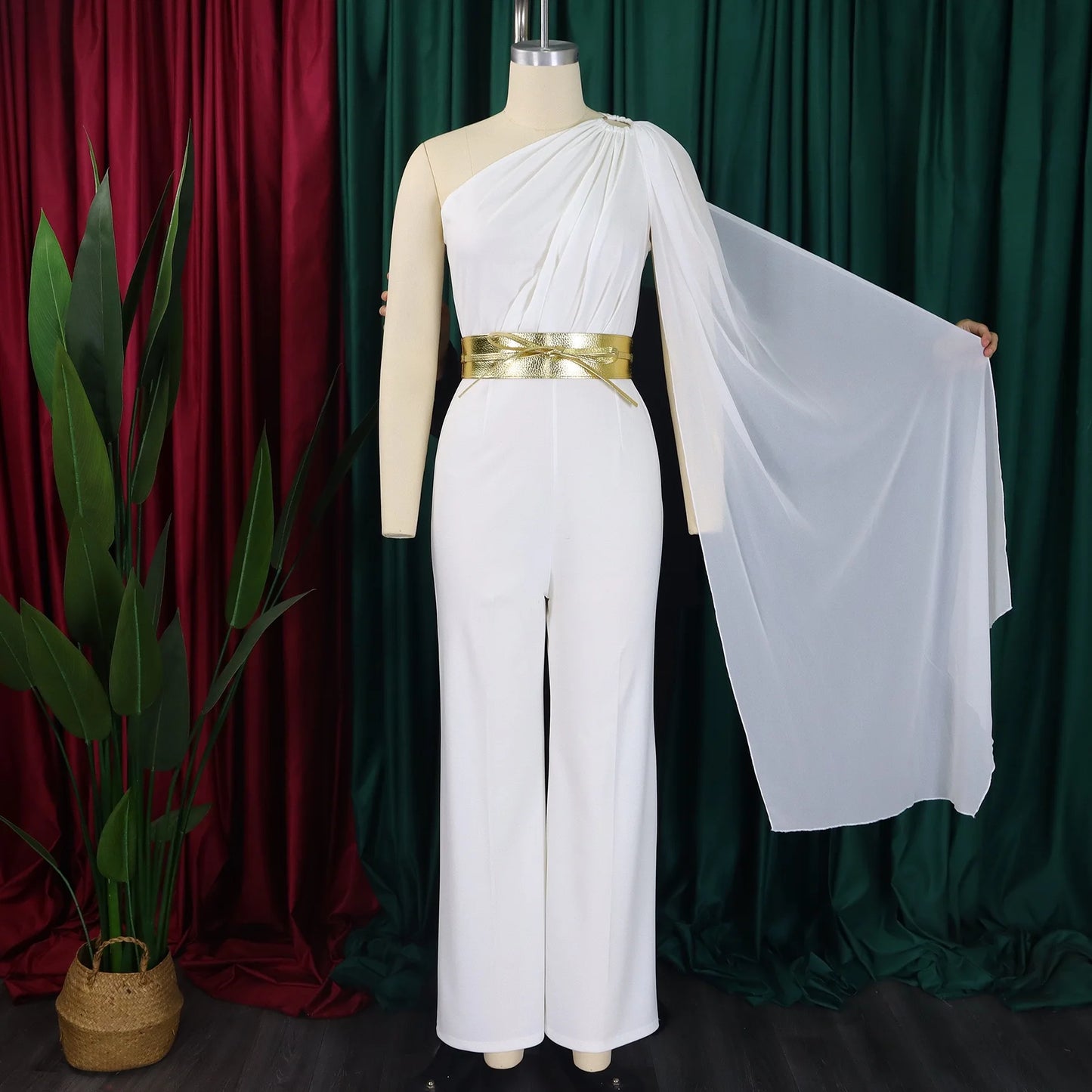 Elegant Jumpsuits & Rompers for Woman One Shoulder Flying Sleeve High Waisted Luxury Birthday Party Dinner Outfits Overalls 2024